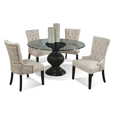 5-Piece Contemporary Round Glass Table and Upholstered Chairs Set